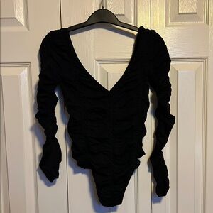 Free People Black Ruched Women's body suit